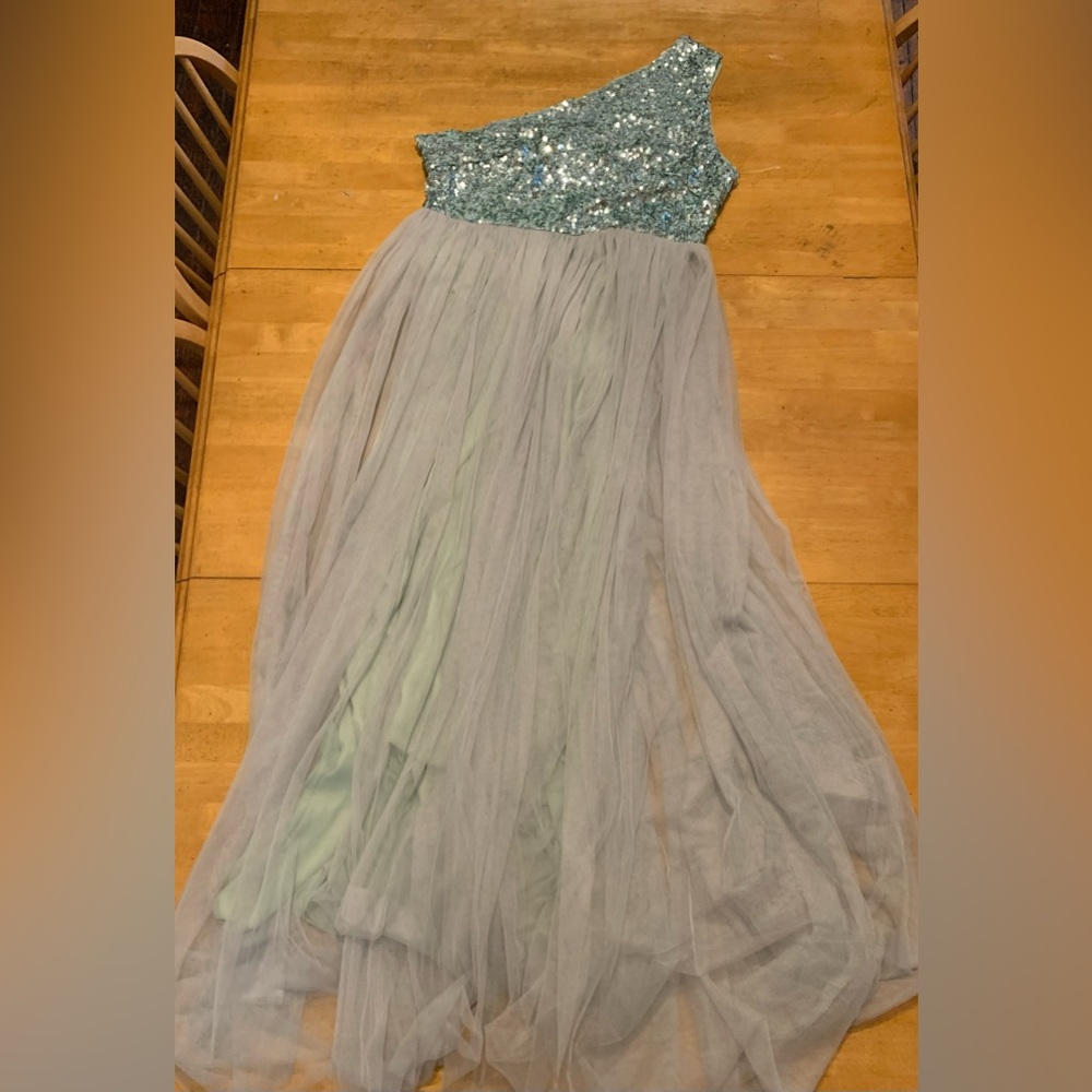 New HOUSE OF CHIC Seafoam Green Sequin DRESS size 1XL Sheer Overlay Lined